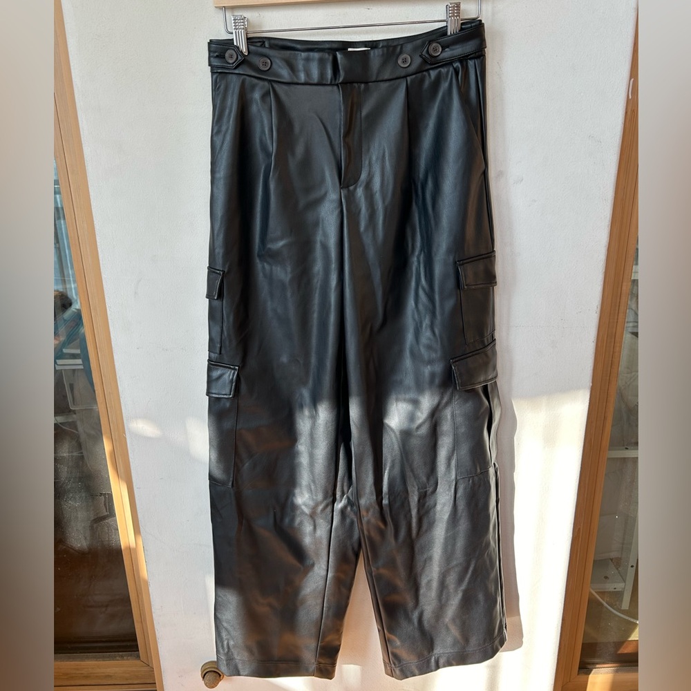 A New Day Women's Sleek Pleather Black Cargo Pants